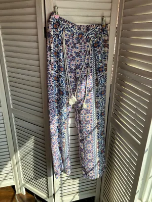 Boho Flowy pants with geometric design size m Blue Size M thumbnail 2