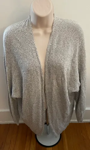 Gray Open Front Cotton Blend Speckled Cardigan Sweater, one size thumbnail 1