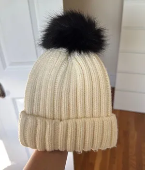 White Pom Knit Beanie thumbnail 3