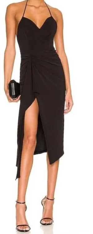 Katie May Ringleader Dress in Black Midi Slit Halter Neck Sleeves Gown NWOT‎ thumbnail 1