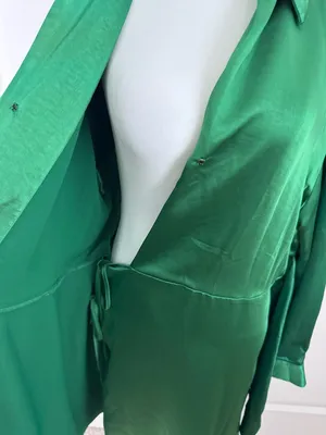 ASTR Satin Wrap Mini Dress Green XL Wedding Guest Cocktail Holiday Party Evening thumbnail 7