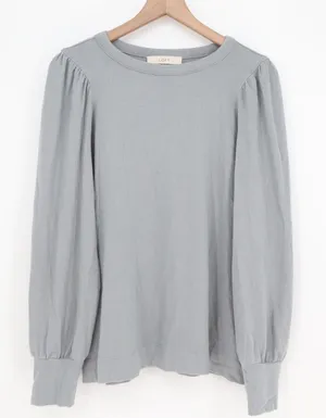 LOFT Top Womens XL Puff Sleeve Dusty Blue Crew Neck Knit Shirt Excellent thumbnail 1