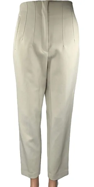 Zara Beige Pleated High Waisted Khaki Chino Straight Trouser Dress Pants Size S thumbnail 1