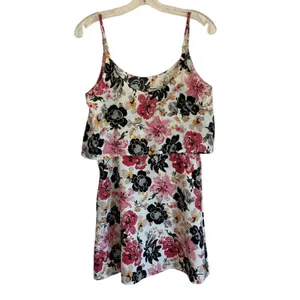 Abercrombie Fitch Womens M Pink Black Floral Popover Mini Dress‎ Cream thumbnail 9