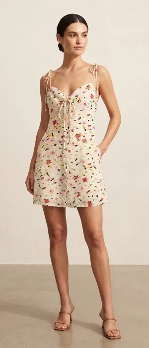 Princess Polly Women Mini Dress 0 Cream Multi Floral Tie Strap Smocked Back thumbnail 1