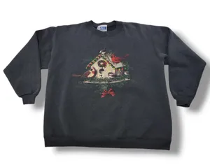 Endless Designs Vintage Sweatshirt Size Medium M Holiday Birds Birdhouse Graphic Unisex Sweatshirt thumbnail 1