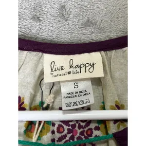 Natural Life Live Happy Embroidered Floral Boho Peasant Tunic Blouse Top S New thumbnail 5