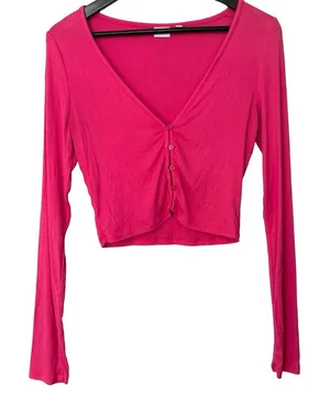Aritzia Sunday Best Pink Ribbed Cardigan Top Size Large L thumbnail 1