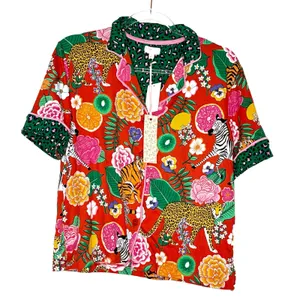 Beauty Sleep Social Zoo Fruit Pattern Short Sleeve Button Pajama Top NWT Small thumbnail 1