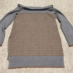 Small Anthropologie Sweater cowl neck grey and tan bell sleeve slits thumbnail 5