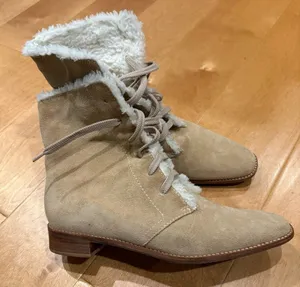 Talbots vintage suede lace up booties sz 6.5 beige thumbnail 1