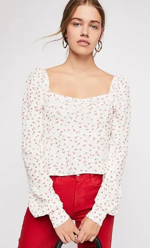 FREE PEOPLE Julia Sweetheart Cherry Top White Small‎ thumbnail 1