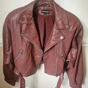 Lamarque Women's Mahogany Brown Dani Moto Jacket Large Cropped Belted Fall thumbnail 11