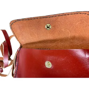 Handmade Reddish Brown Leather Mirrored Compact Crossbody Purse thumbnail 3