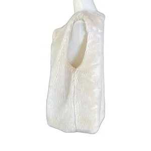 Signature Studio Women's Vest Sz S‎ Cream Faux Fur Open Front thumbnail 3