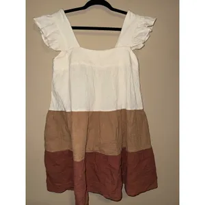 Entro Women Babydoll Cotton Gauze colorblock Pockets Tiered Mini Dress S Cottage thumbnail 3
