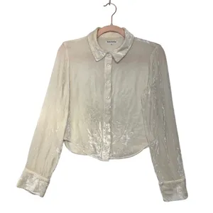 Reformation Willa‎ Velvet Button Down Top Cream Ivory Long Sleeve Small thumbnail 2