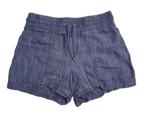 Athleta Cabo Linen Textured 4" Shorts Womens 6 Blue Excellent Drawstring Pockets thumbnail 1