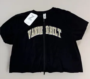 Zoozatz Vanderbilt University Game Day Two-Way Zip-Up Short Sleeve Cropped Shirt thumbnail 1