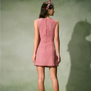 RIHOAS The Red Boat Neck Plaid Mini Dress thumbnail 2