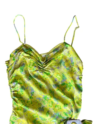 For Love And Lemons FL&L Women’s Dubois Green Floral Asymmetrical Mini Dress thumbnail 3