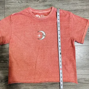Tree Hugger Nation Moon Star Graphic‎ Cropped T Shirt Coral Pink Boho Size S thumbnail 8