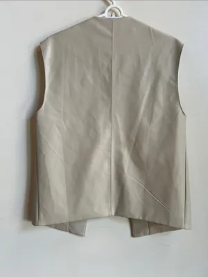 Pesion Fringed Faux Leather Vest Cream bedazzled festival concert cowgirl wear thumbnail 4