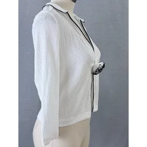 NWT Maeve Anthropologie White‎ Black Trim Ruffle Cropped Cardigan S thumbnail 7
