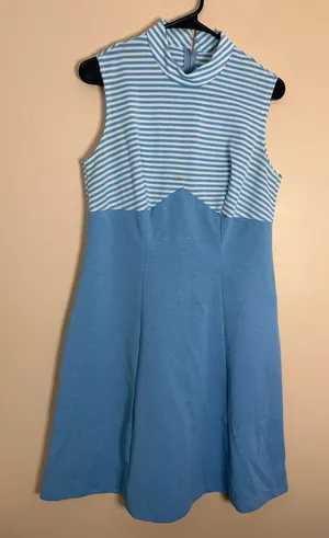 Girls' Light Blue Striped Sleeveless Dress thumbnail 1