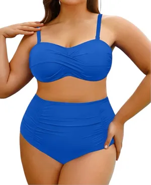 Swimsuits For All 2-Piece Cobalt Blue Bikini Size 16 High-Waist Ruched NWT thumbnail 1