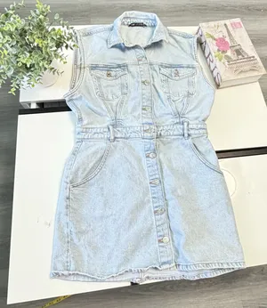 ✨ ZARA Light Wash Denim Vest Mini Dress | Size L | Button Front Sleeveless 👗 thumbnail 7