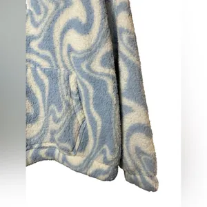 SO Sherpa Fleece Half‎ Zip Pullover Womens XL Blue White Swirl Cozy thumbnail 4