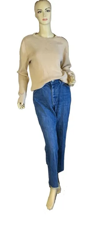 Lauren Ralph Lauren Oatmeal & Brown Ribbed Knit Top With Elbow Patches (Xl) thumbnail 1