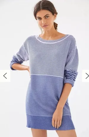 Anthropologie Daily Practice Knit Tunic‎ Dress Blue Stripe, Cotton, XL thumbnail 1