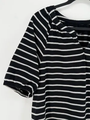 Cuddl Duds‎ Black White Striped T-Shirt Dress Women's Large Casual Coastal thumbnail 3