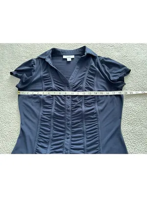 DressBarn Collared Short Sleeve Ruched Button Down Top Blue Size S thumbnail 7