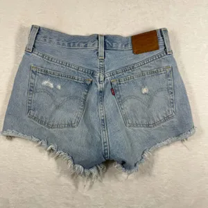 Levis Premium 501 Original Shorts Womens 27 Light Wash Blue‎ High Rise Cut Off E thumbnail 14