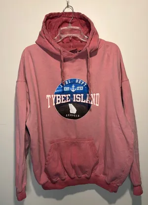 Tybee Island Georgia Athl Dept Hoodie Drawstring Kangaroo Pocket Worn In Ombre L thumbnail 1