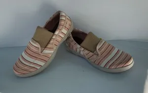 Skechers Slip-On Striped Sneakers in Pink and Cream thumbnail 1