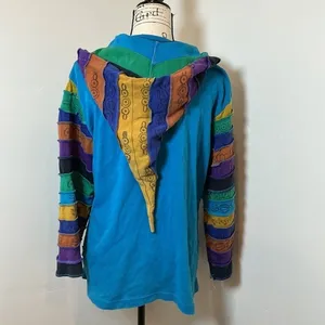 Agan Traders Patchwork Hoodie Women XL Blue Boho Sunburst Pixie Zip Up Excellent thumbnail 4