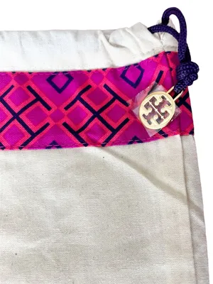 Tory Burch Large Canvas Dust Bag Magenta Pink Trim‎ Gold Logo Charm 22x21 thumbnail 2