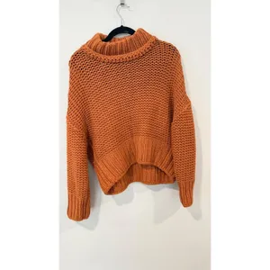 Free People Chunky Knit Turtleneck Sweater Rust Orange Small Cozy BoHo 3086 thumbnail 2