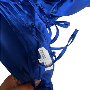 DANIELLE BERNSTEIN Blue Satin Lace Up Midi Dress thumbnail 9