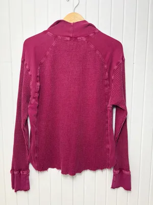 Free People Ashton Wine Half-Zip‎ Waffle Knit Pullover Size XL thumbnail 4