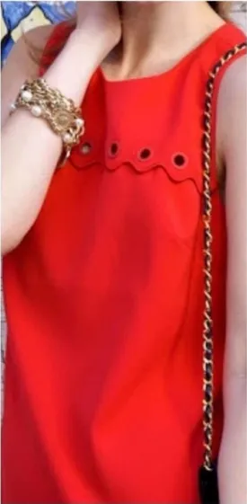 J. Crew Red Scalloped Grommet Sleeveless Above Knee Shift Dress Size 12 thumbnail 1