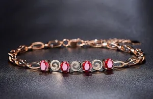 14K Rose Gold Plated Artificial Rubellite Gemstone Charm Bracelet for Women thumbnail 1