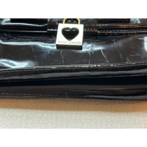 Vintage Y2K Betsey‎ Johnson Satchel Bag Black Patent Bow Heart Padlock Rocker thumbnail 3