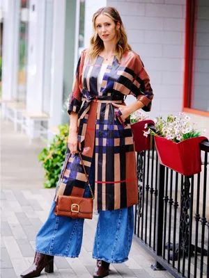 Plaid Belted Utility Trench Coat in Brown and Black thumbnail 2
