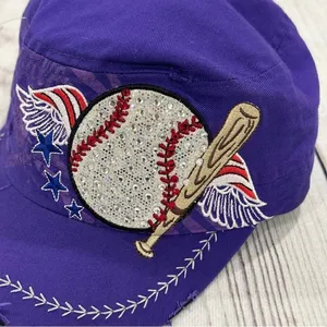 Mom’s‎ Bling Baseball Ball Cap Purple Patriotic Little League Adjustable thumbnail 2