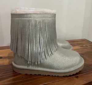 UGG Classic Short Il Fringe Boots 1019719K Shimmery Metallic Gold Size 5 NEW! thumbnail 1